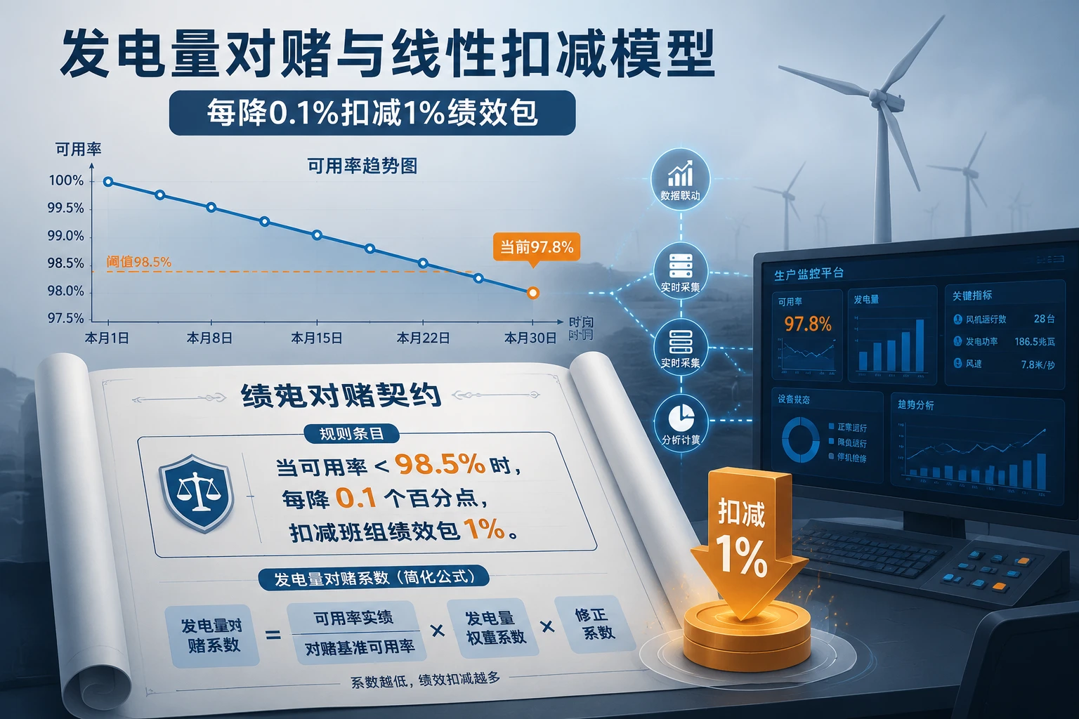 风电单机责任制：可用率低于98.5%的绩效扣减与职级重评细则（2026年版）