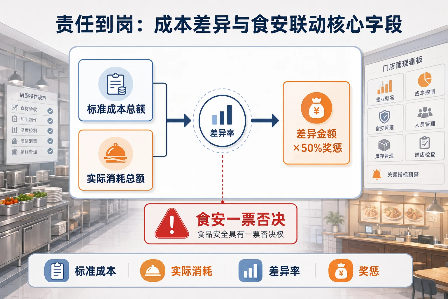 连锁正餐厨师长食材成本率差异奖惩与食安一票否决表（2026年版）
