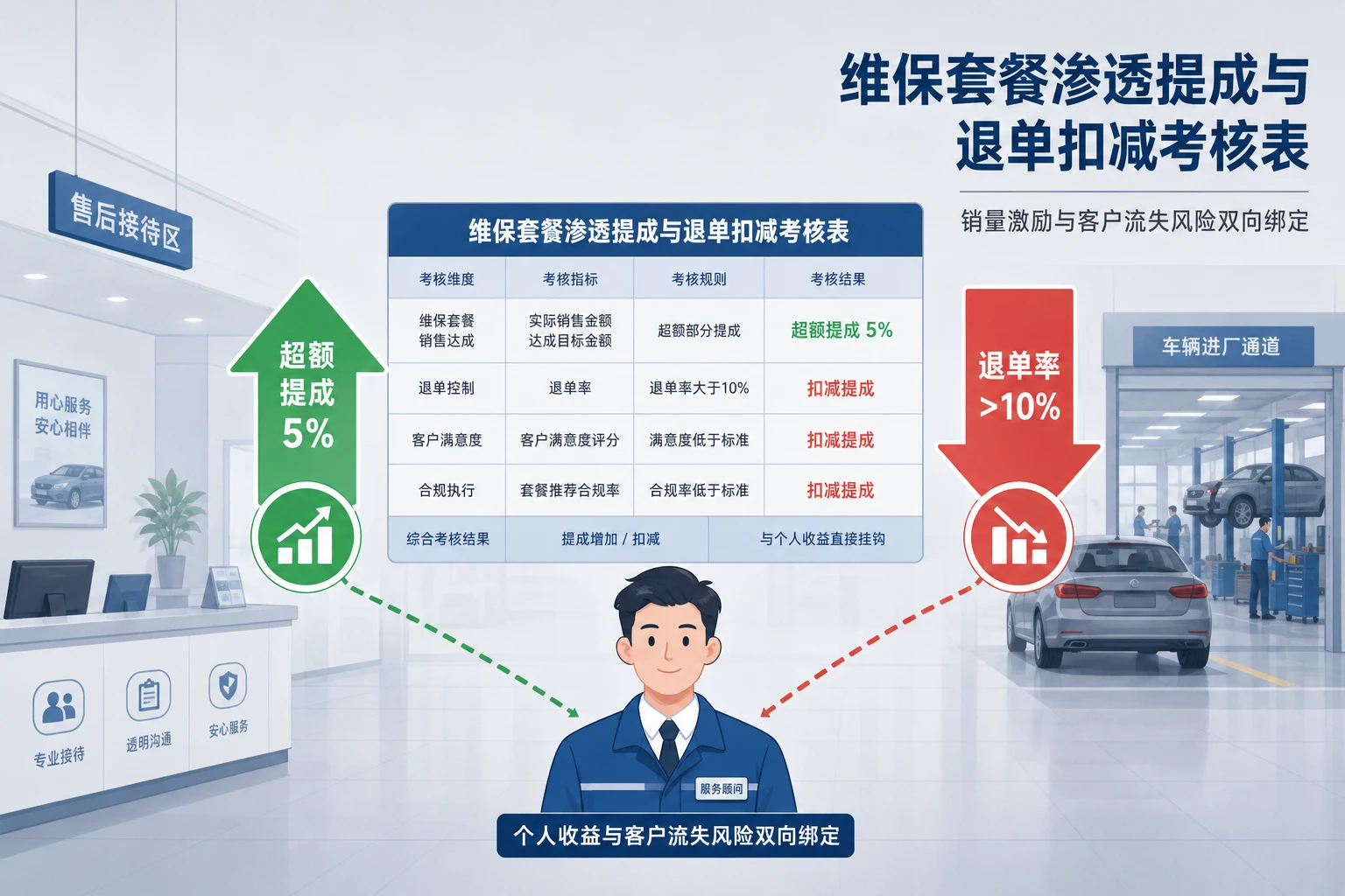 2026年4S店服务顾问维保套餐渗透提成与退单考核表