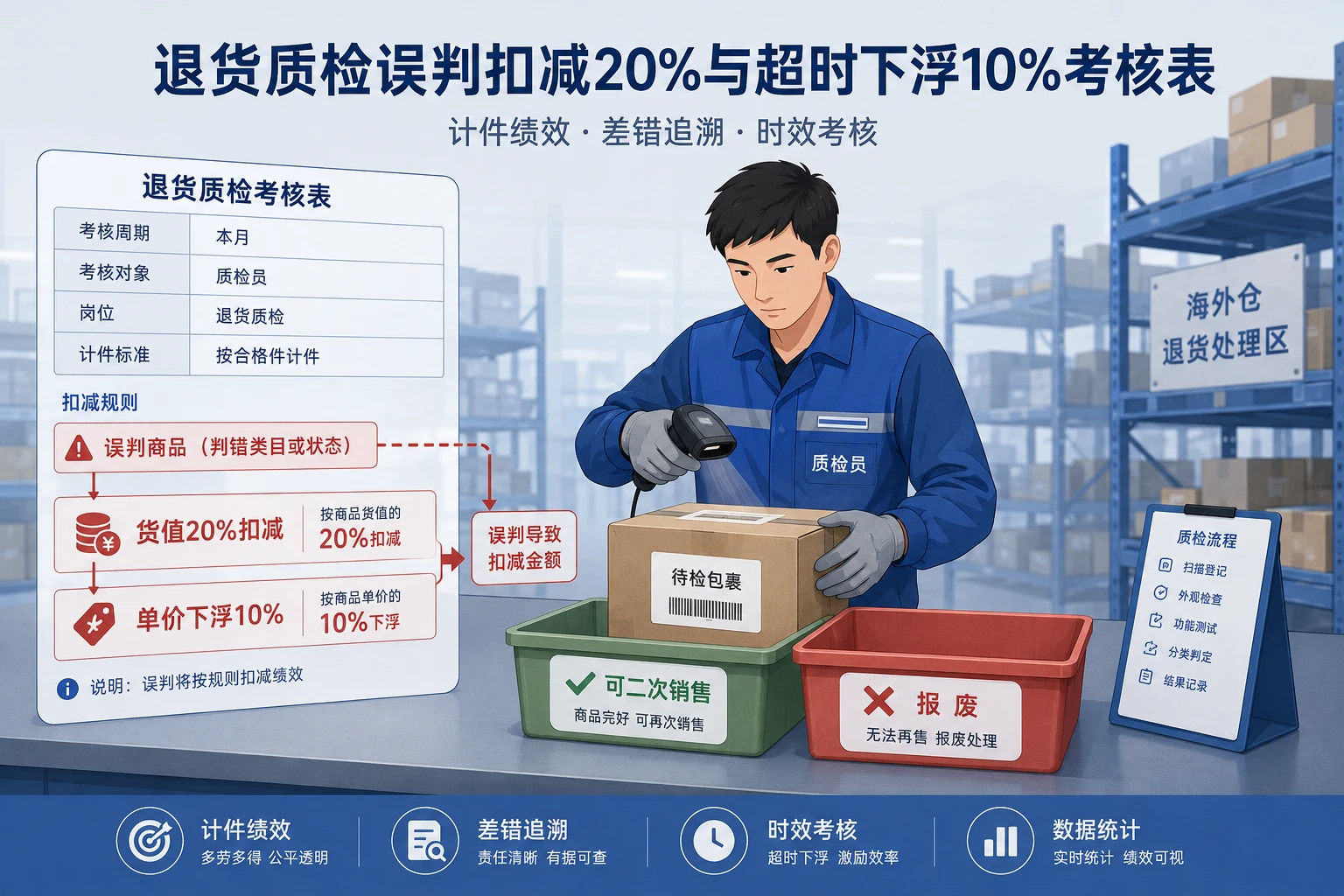 退货质检误判货值扣减20%与超时下浮10%考核表(2026年版)