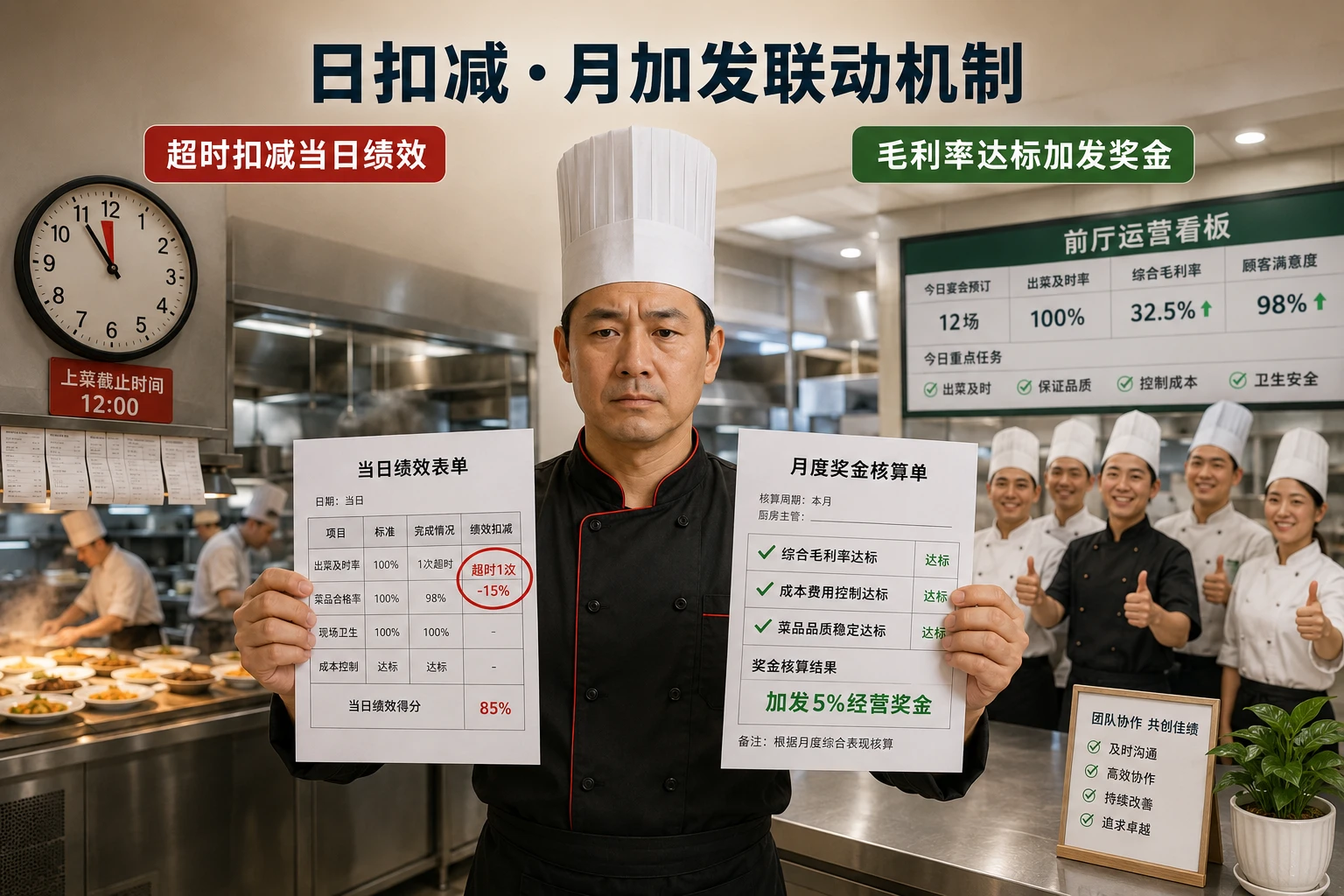 2026年连锁正餐宴会门店厨房主管超时扣减当日绩效与毛利率加发模板