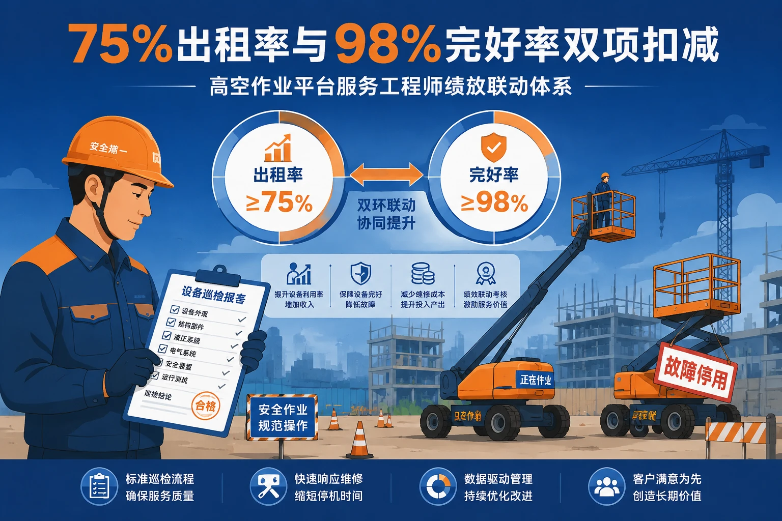 高空作业平台服务绩效:75%出租率与98%完好率双项扣减(2026年版)