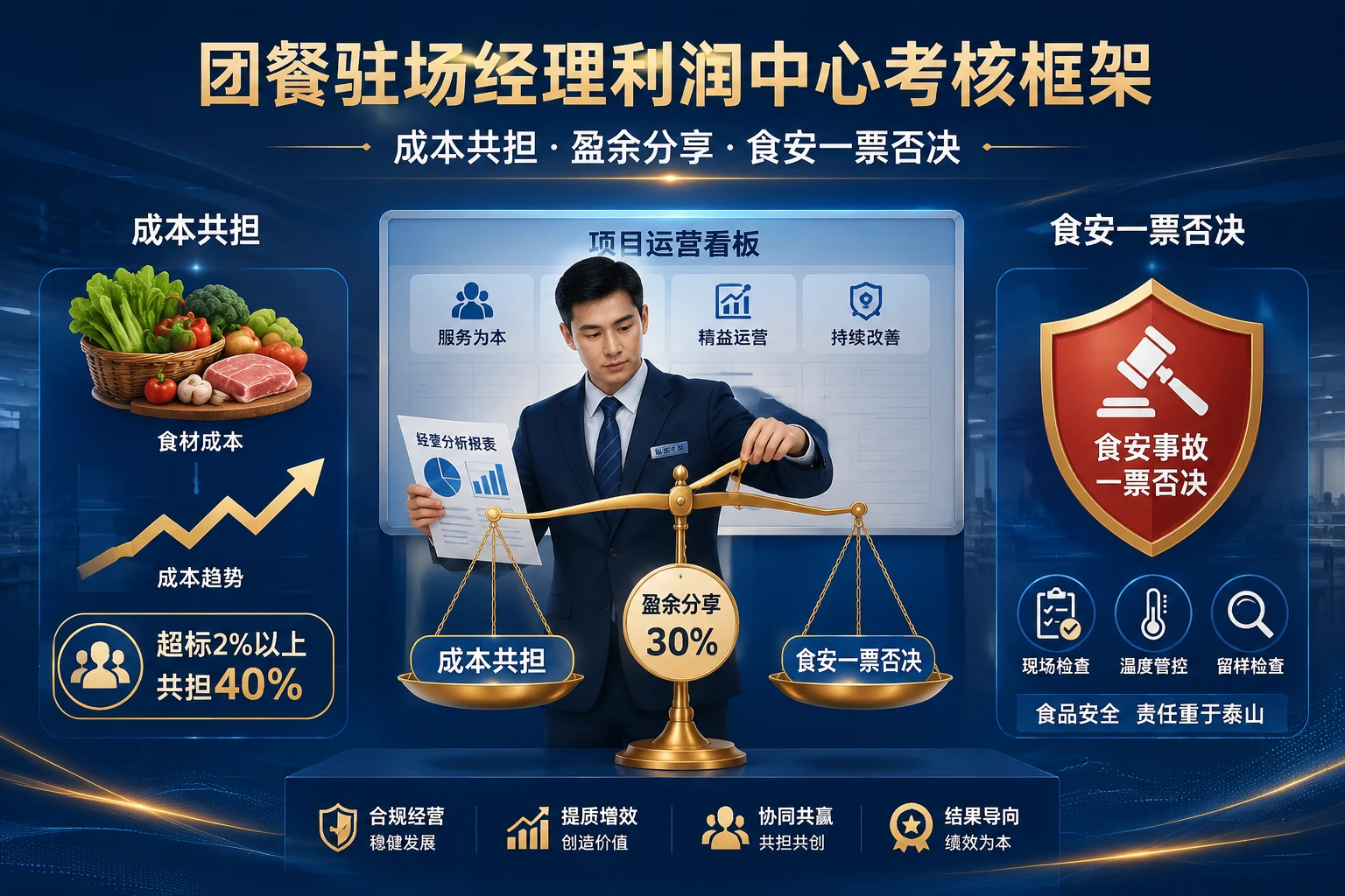 团餐驻场经理利润中心考核框架:成本共担、盈余分享与食安一票否决