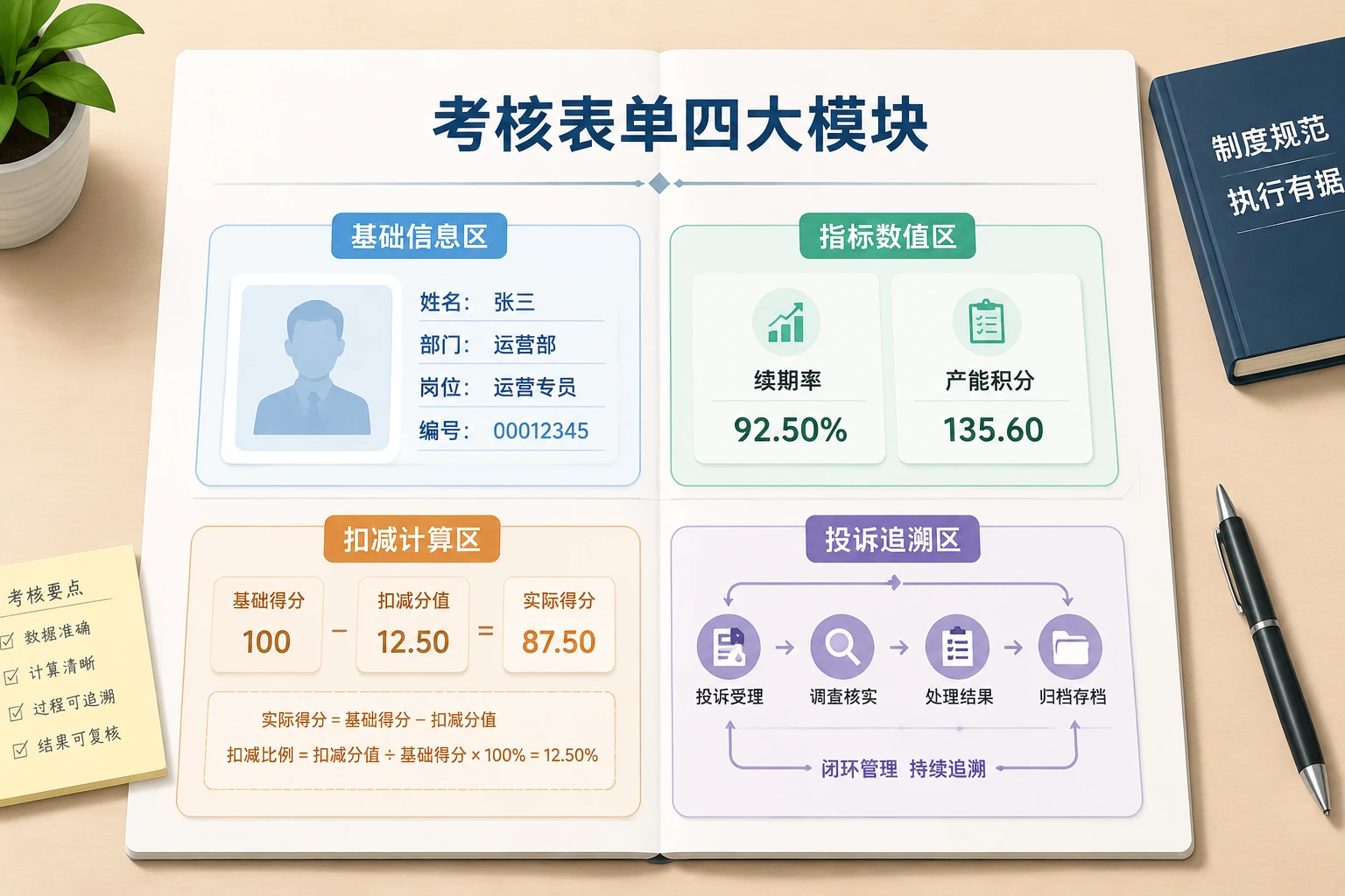 续期率产能双维考核表单:低于82%绩效扣减及佣金追回规则