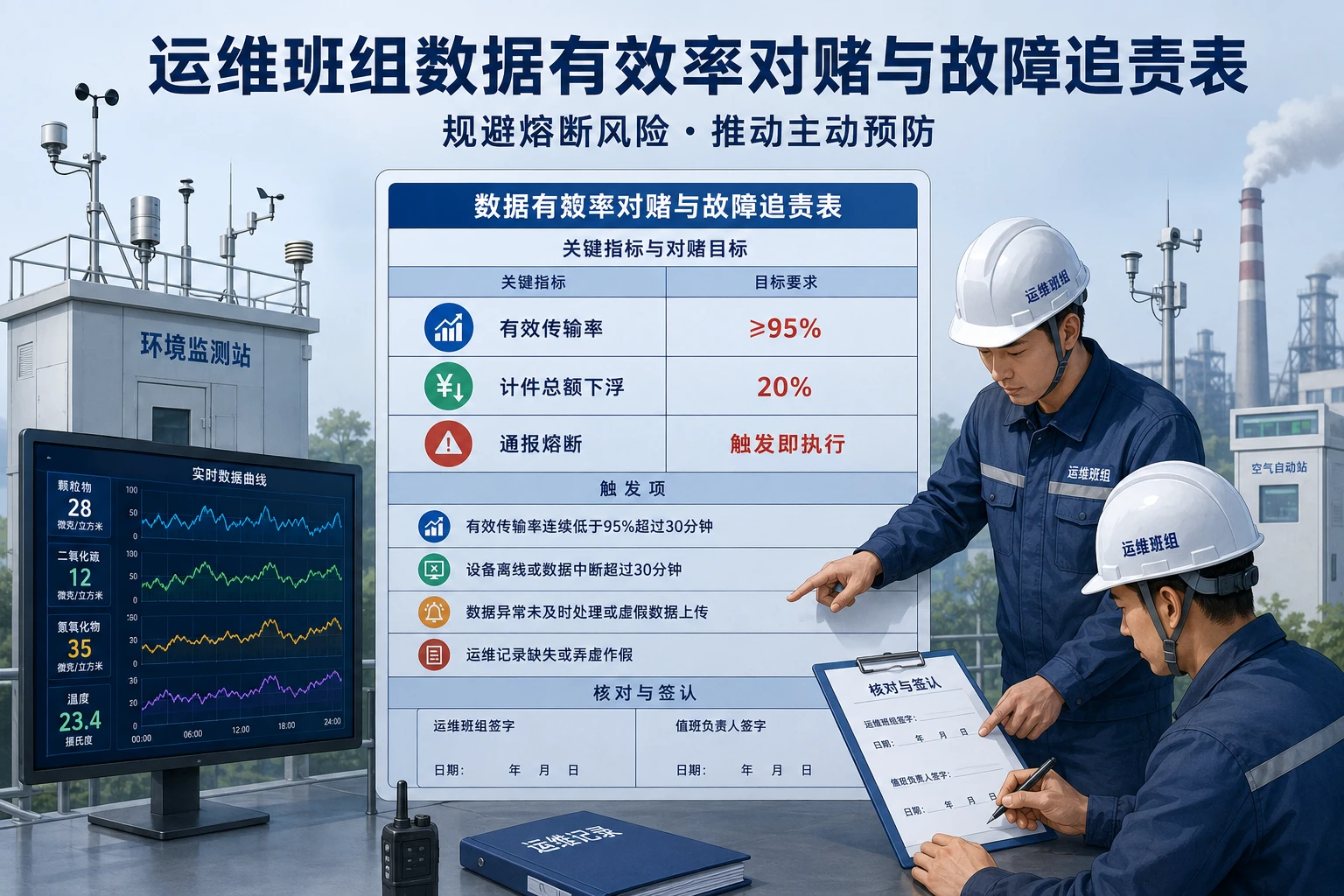 环境监测运维班组数据有效率对赌与故障响应追责表