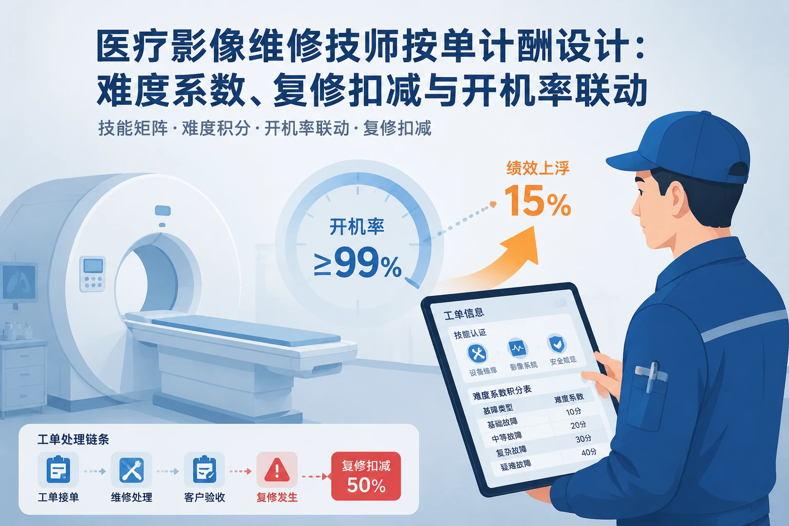 2026年医疗影像维修技师按单计酬设计:难度系数、复修扣减与开机率联动