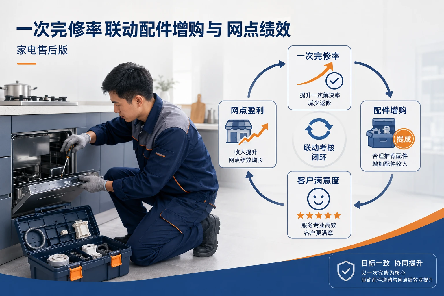 2026年一次完修率联动配件增购与网点绩效模板(家电售后版)