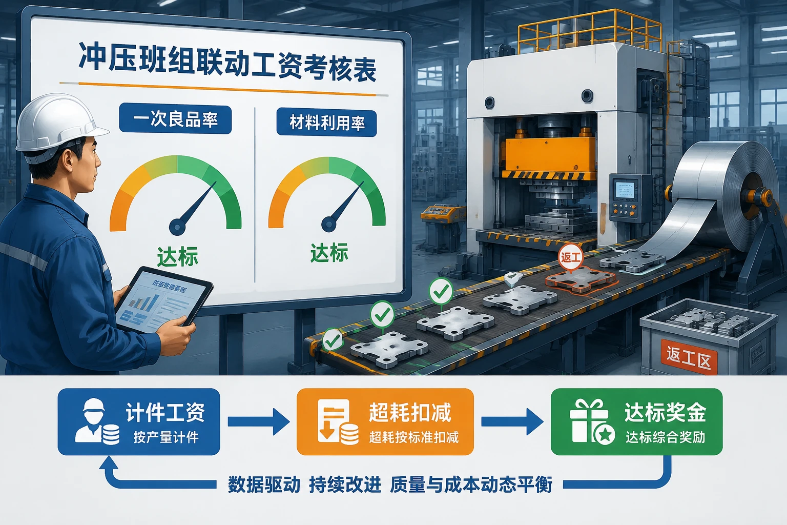 冲压班组一次良品率与材料利用率联动工资考核表(2026年版)