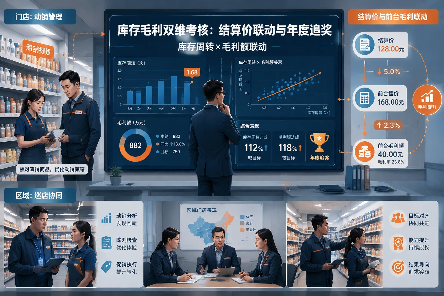 连锁零售品类经理库存毛利双维考核:结算价联动与年度追奖
