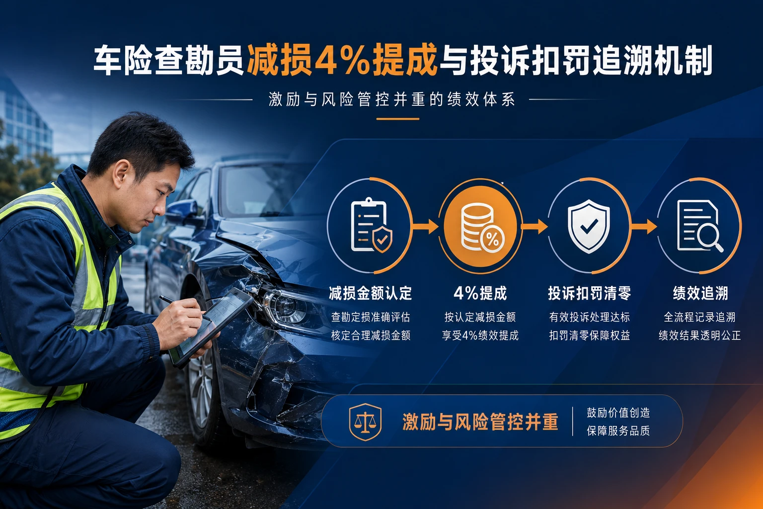 车险查勘员减损4%提成与投诉扣罚追溯机制