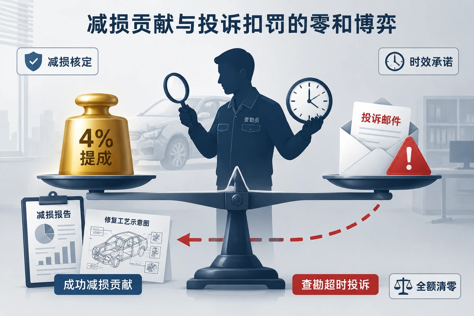 车险查勘员减损4%提成与投诉扣罚追溯机制