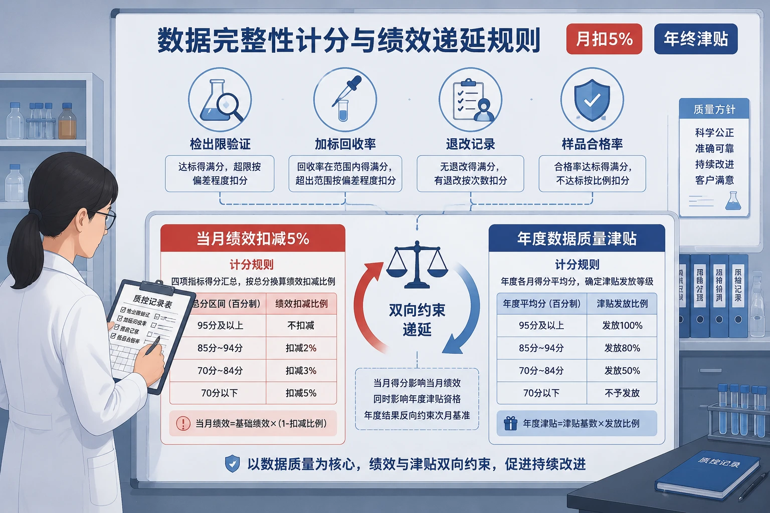 2026年环境监测分析组长绩效递延:扣分5%与数据质量津贴方案
