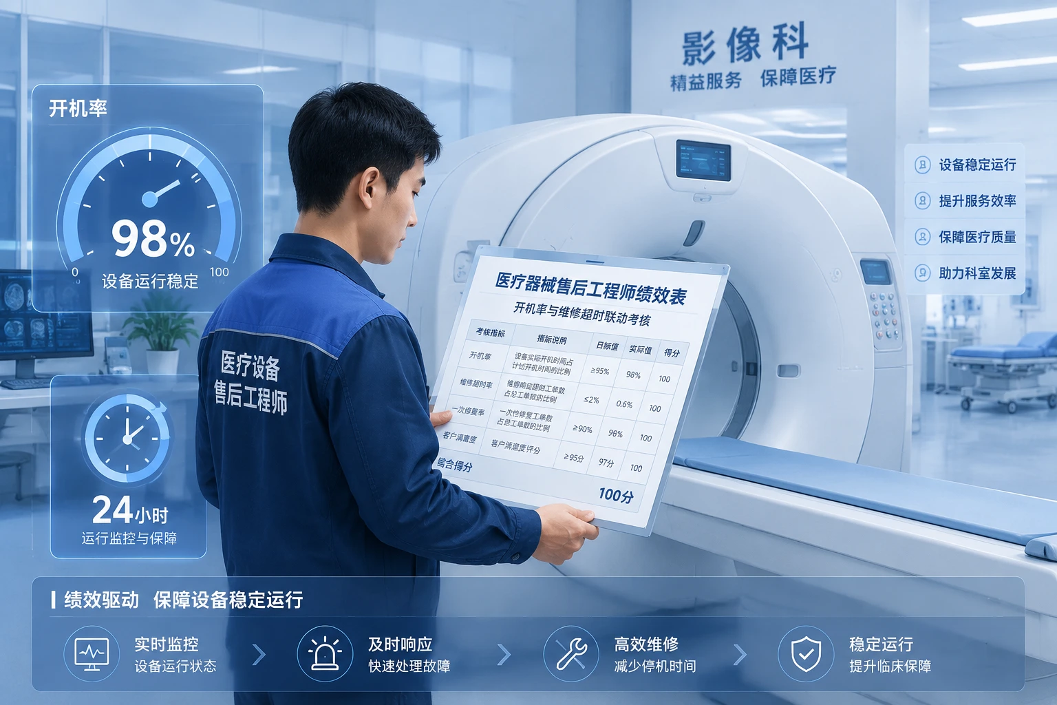 医疗器械售后工程师绩效表:开机率98%挂钩与超时津贴扣减(2026年版)