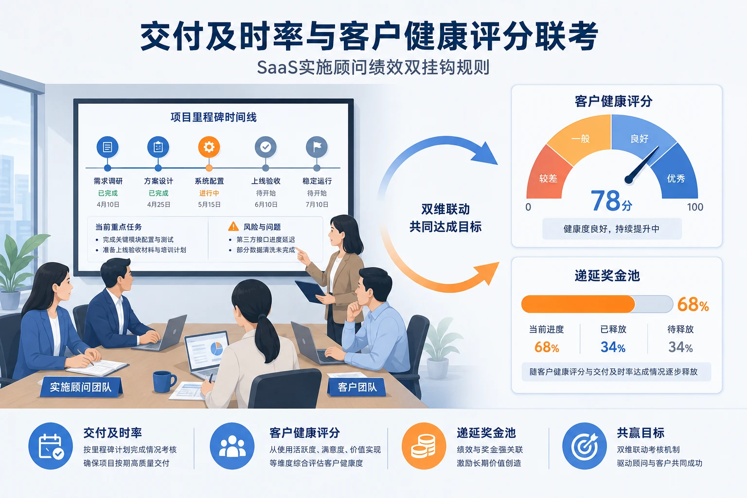 2026年SaaS实施顾问绩效双挂钩规则：交付及时率与客户健康评分联考