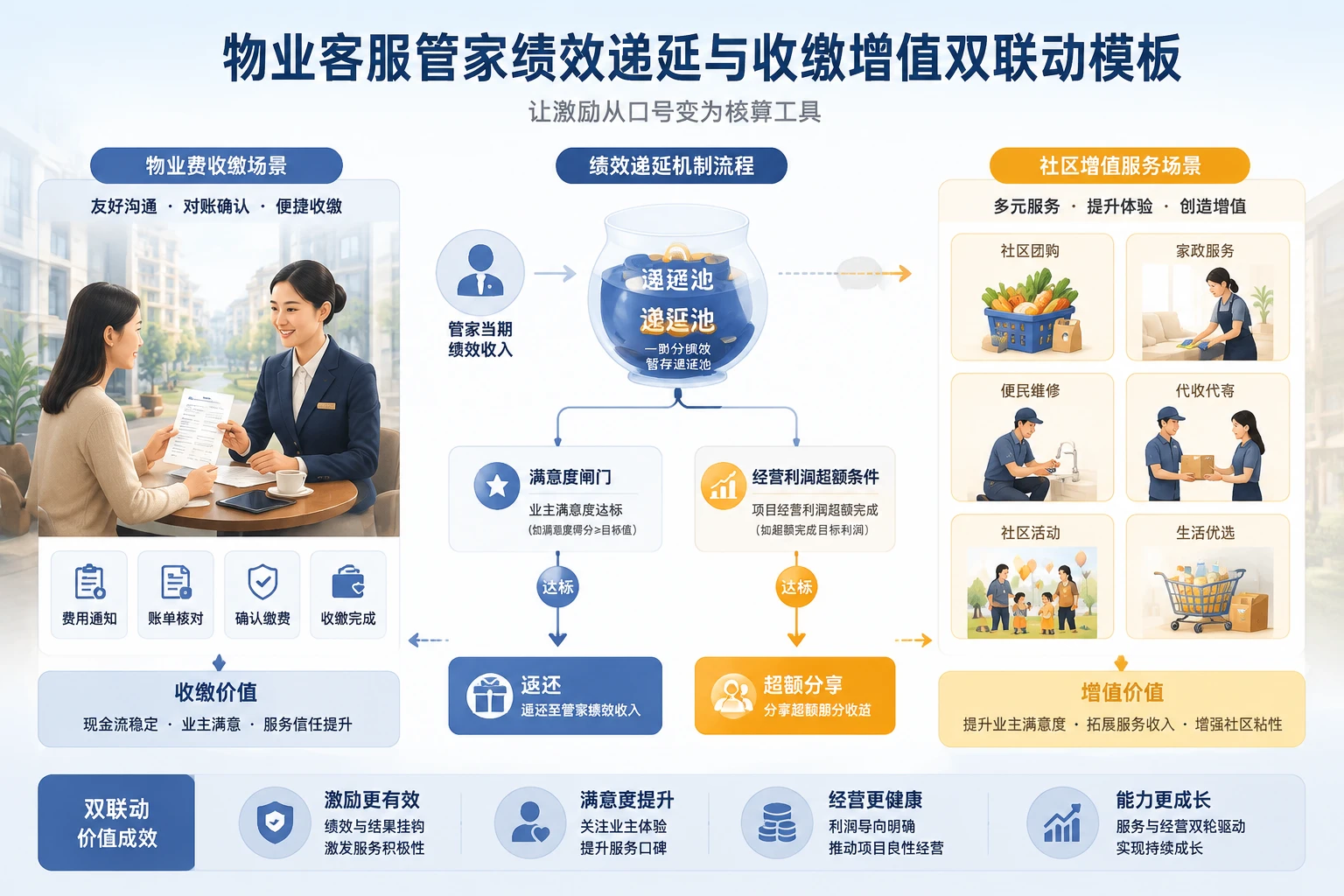 物业客服管家绩效递延与收缴增值双联动计算模板（2026年版）