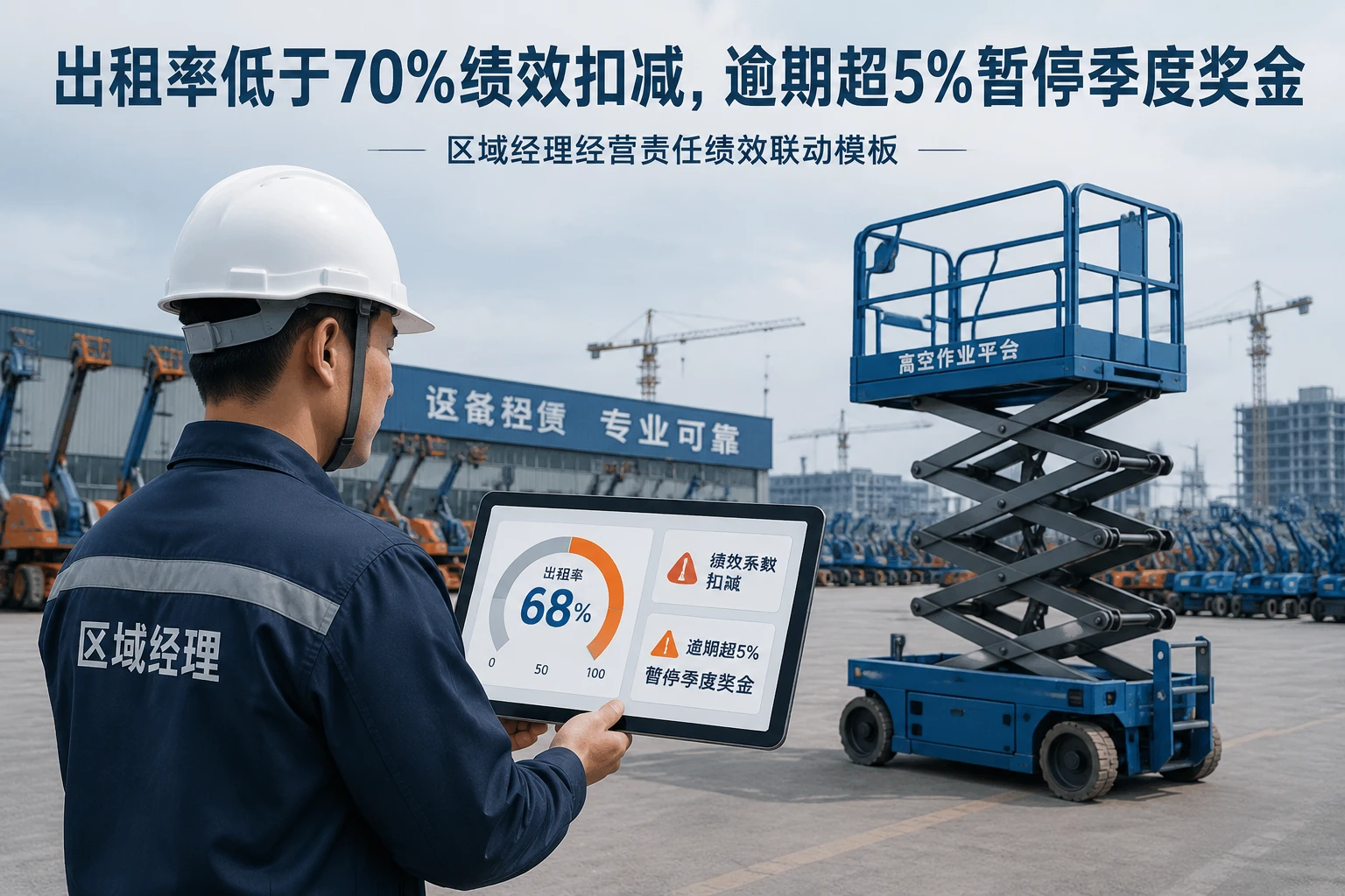 高空作业平台租赁区域经理绩效联动模板：出租率低于70%系数扣减与逾期应收冻结规则（2026年版）