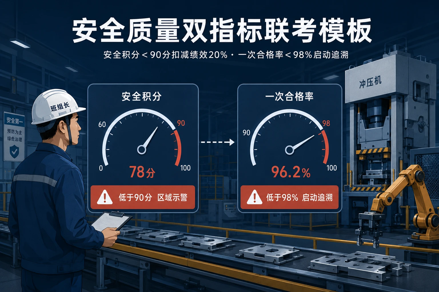 冲压车间班组长安全积分低于90分扣减20%绩效与质量追溯联考模板（2026年版）