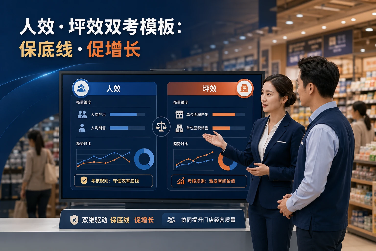 连锁零售区域经理人效坪效双考模板：低于目标10%扣奖与增量激励（2026年版）