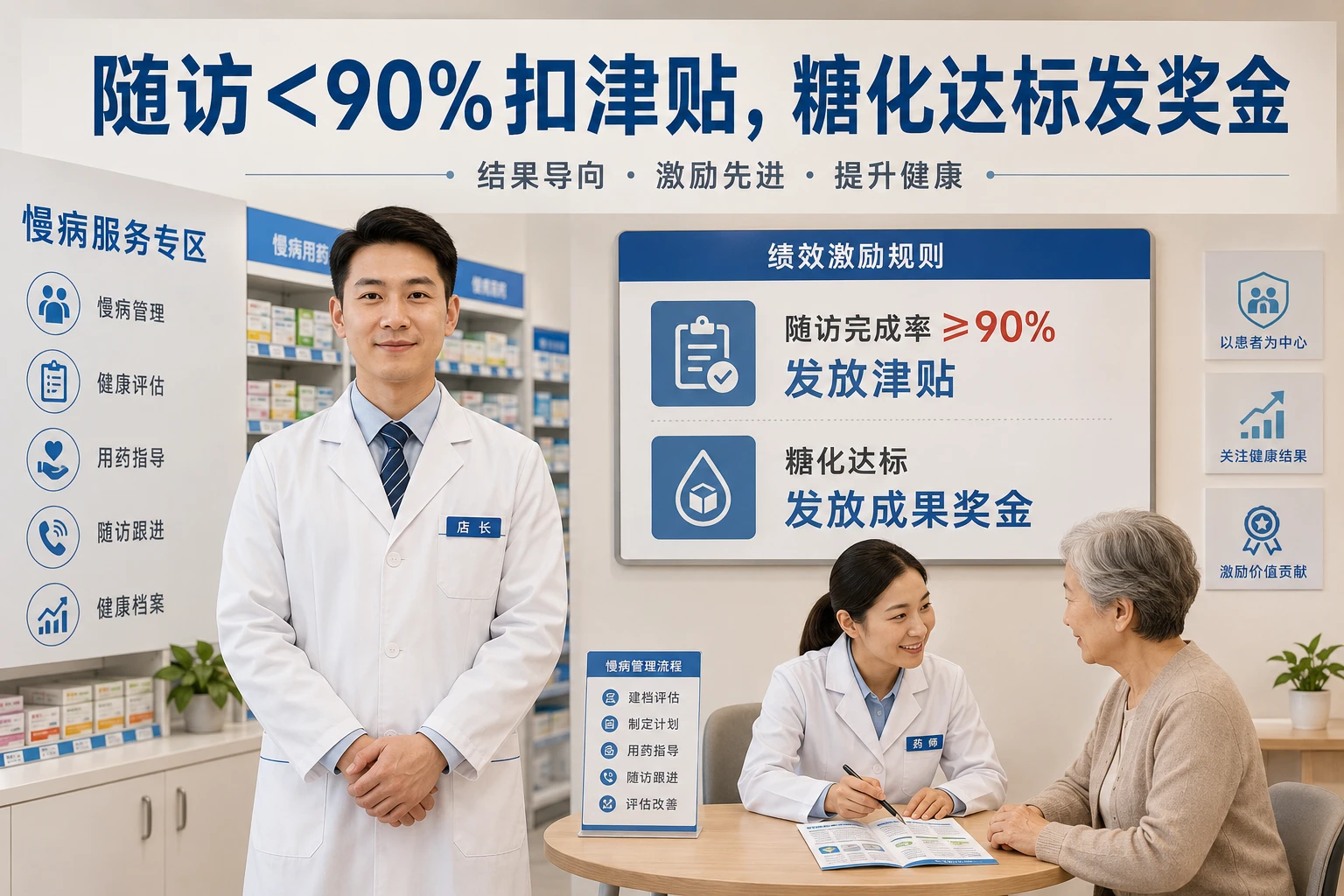 2026年连锁药店店长慢病绩效双挂钩：随访<90%扣津贴，糖化达标发奖金