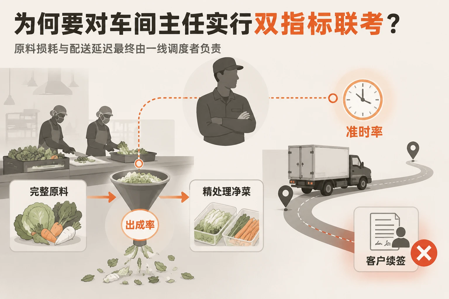 团餐净菜出成率与配送准时率联考模板：月度扣减与季度奖取消（2026年版）