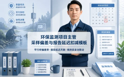 环保监测项目主管绩效考核模板：采样偏差率超10%扣减15%绩效，报告延迟3天扣奖金5%