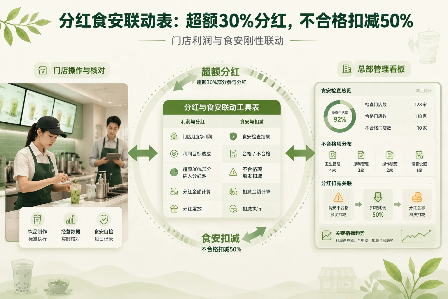 连锁茶饮合伙人分红食安联动表：超额30%分红与不合格扣减50%规则（2026年版）