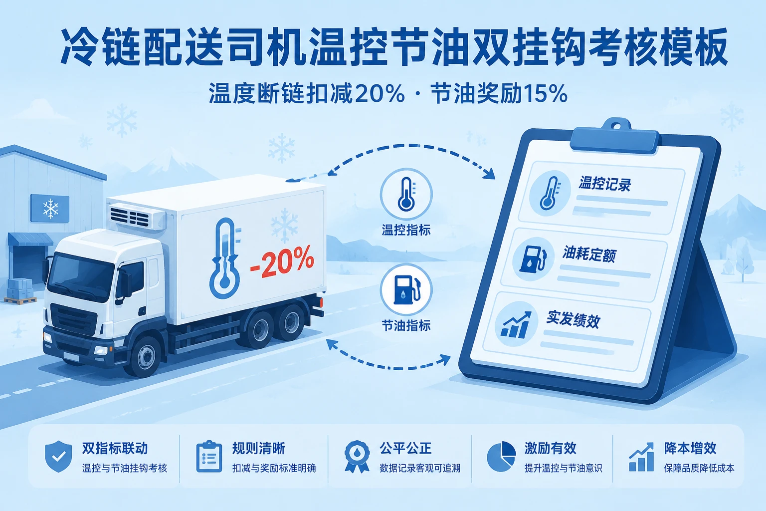 2026年冷链配送司机温控节油双挂模板：断链扣减20%与节油奖励15%