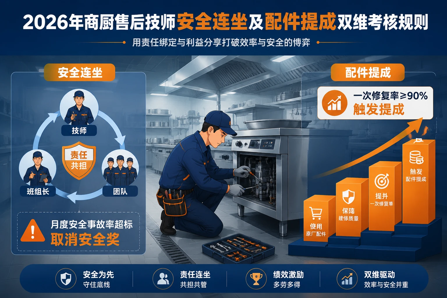 2026年商厨售后技师安全连坐及配件提成双维考核规则
