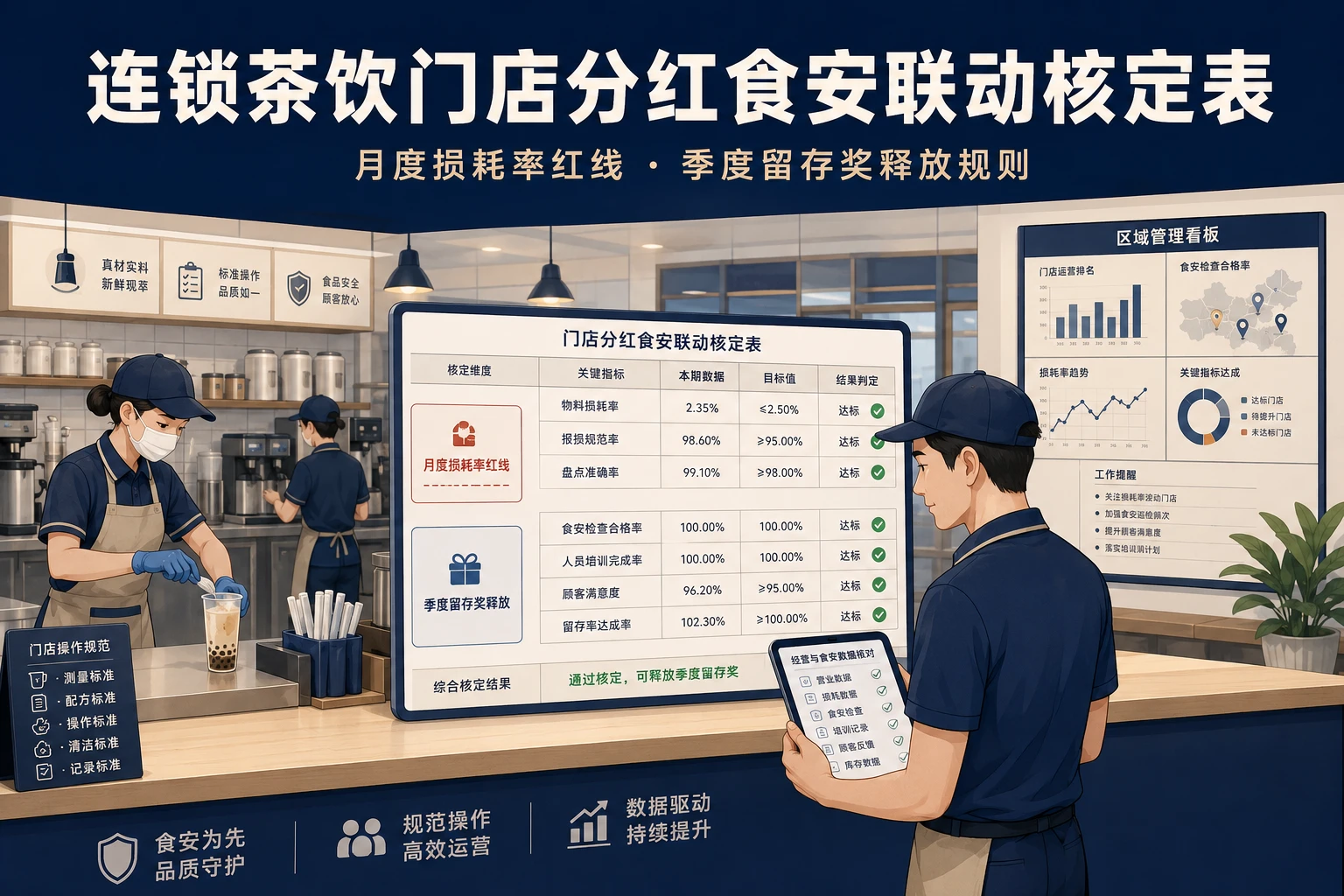 连锁茶饮门店分红食安联动核定表：月度损耗率红线与季度留存奖释放规则（2026年版）