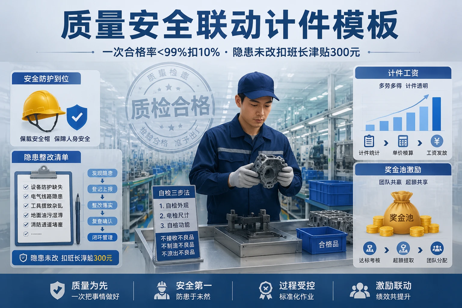 汽车零部件装配班组安全计件模板：合格率<99%扣减与隐患整改挂钩（2026年版）