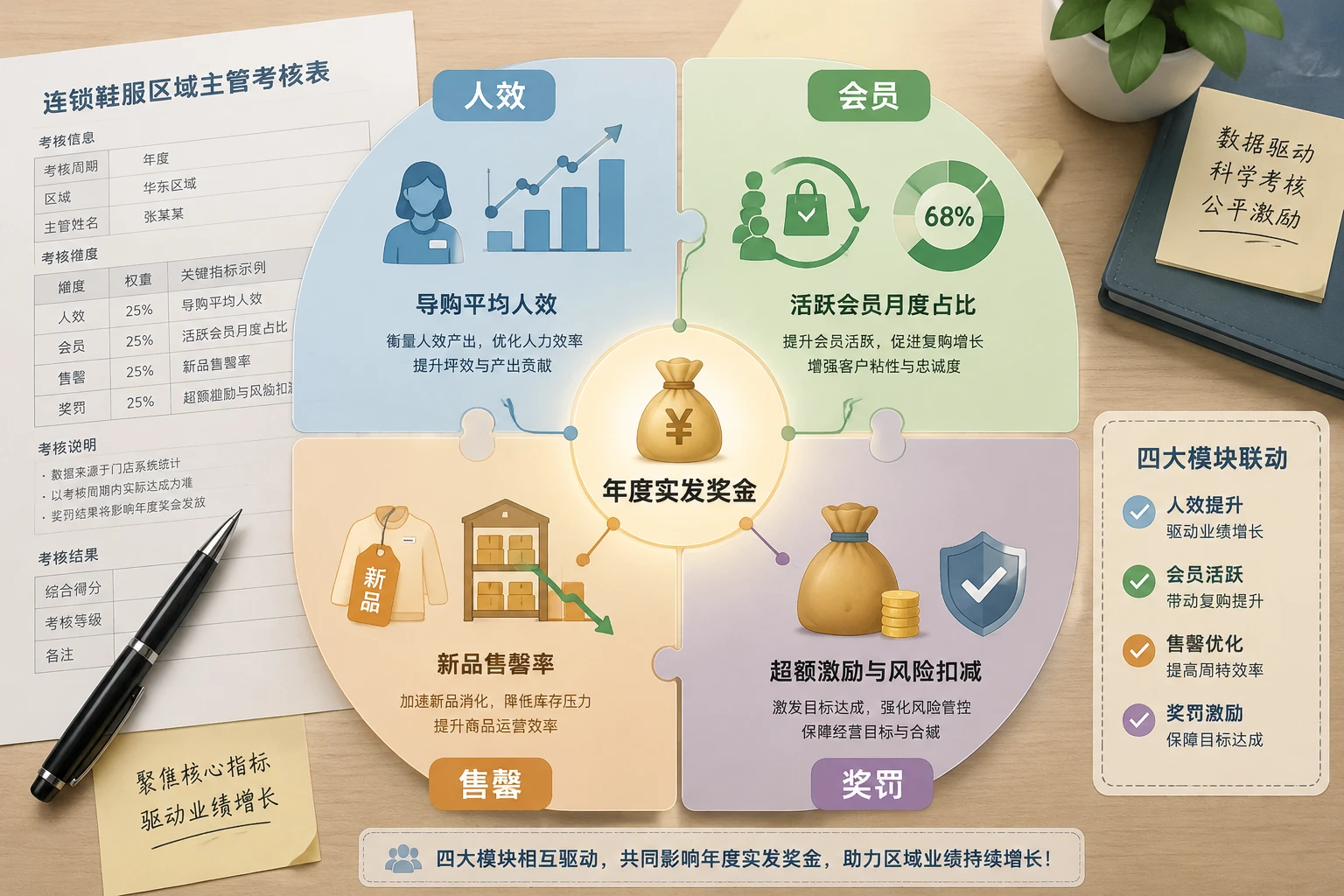 连锁门店区域主管人效与会员复购联动考核表