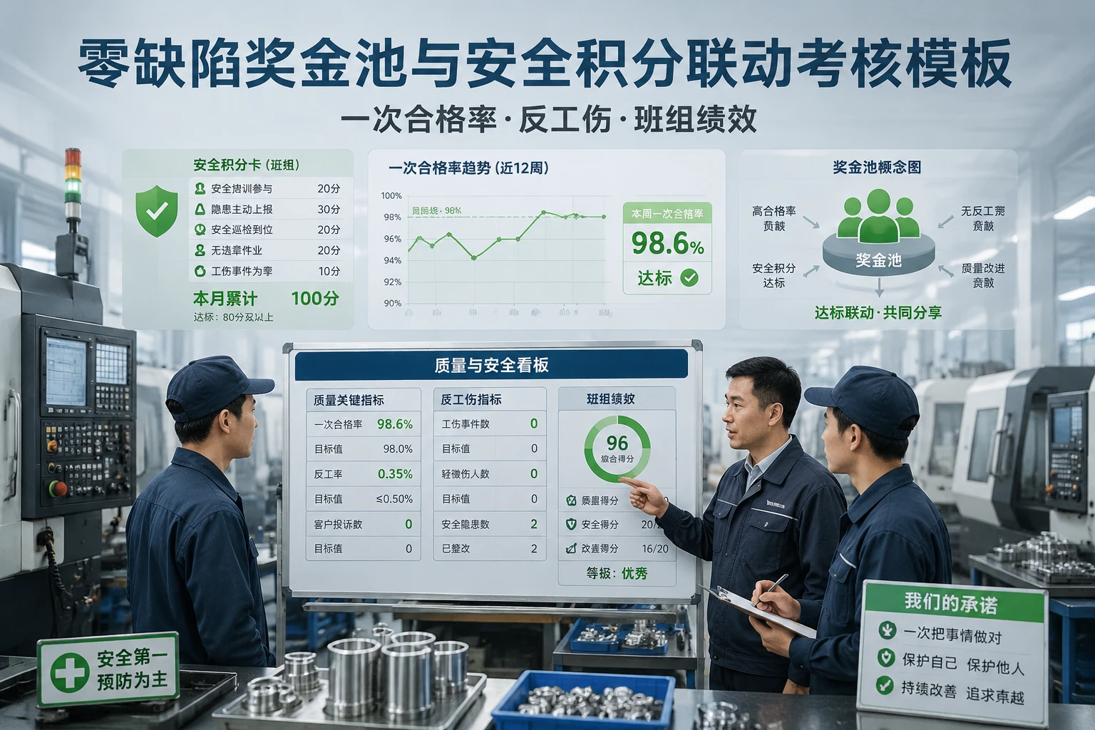 精密五金CNC班组零缺陷奖金池与安全积分联动考核模板