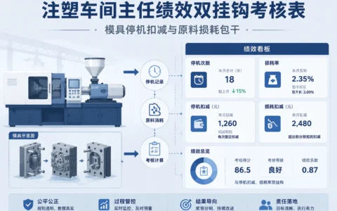 注塑车间主任绩效双挂钩考核模板与计算指南：模具停机扣减+原料损耗包干