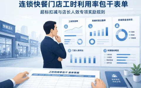 连锁快餐工时利用率包干表单：超标扣减与店长人效专项奖励核算模板