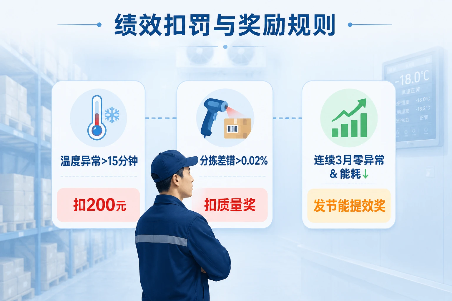 冷库主管绩效模板：温度达标、分拣差错与能耗包干