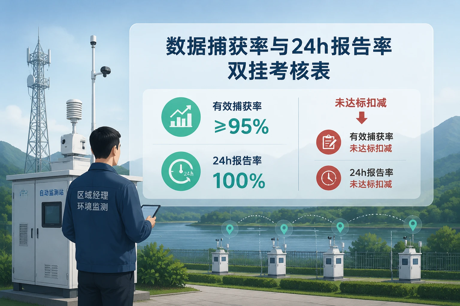 区域环境监测项目经理双挂考核表：数据捕获率与24h报告率