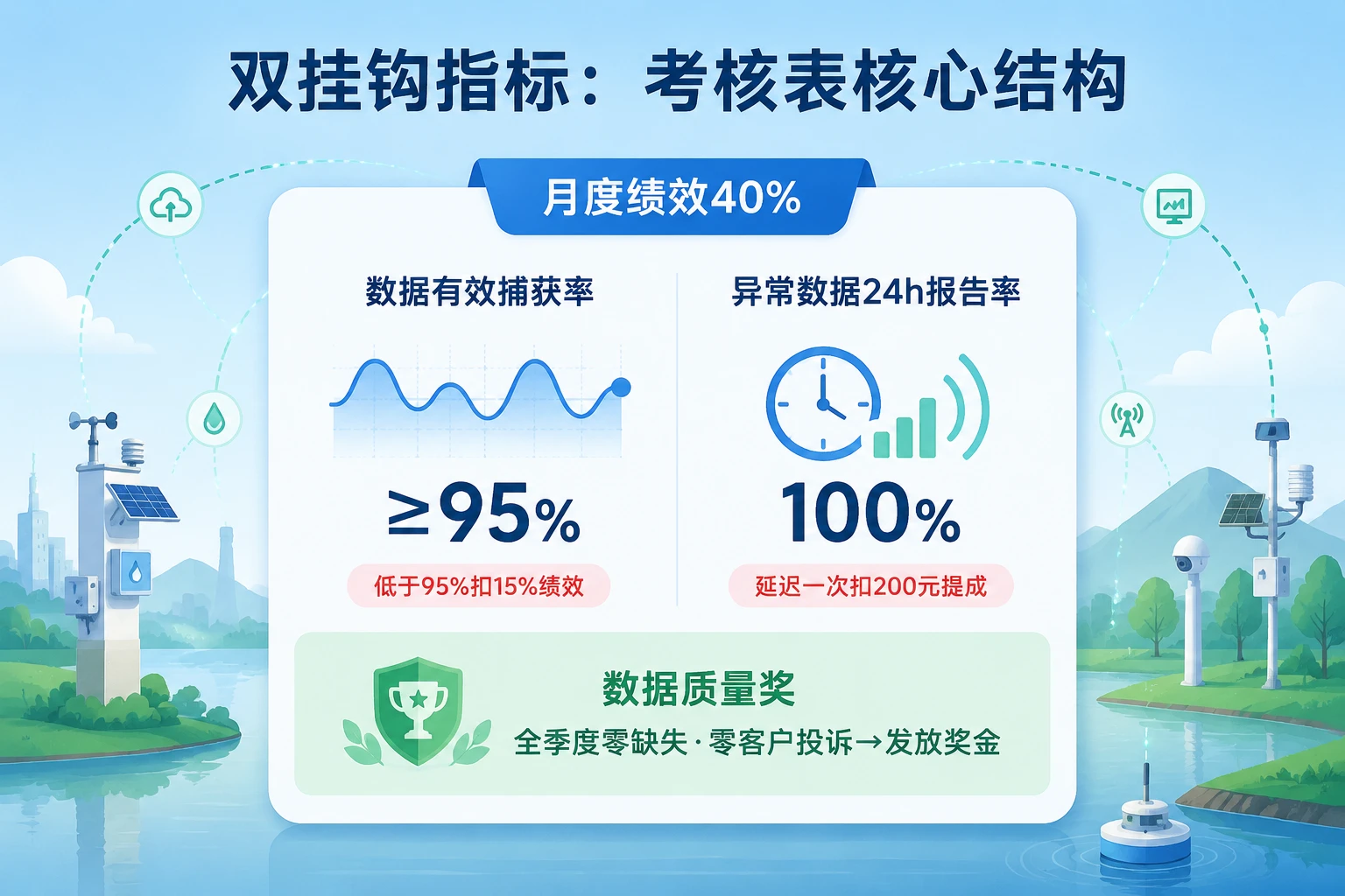 区域环境监测项目经理双挂考核表：数据捕获率与24h报告率
