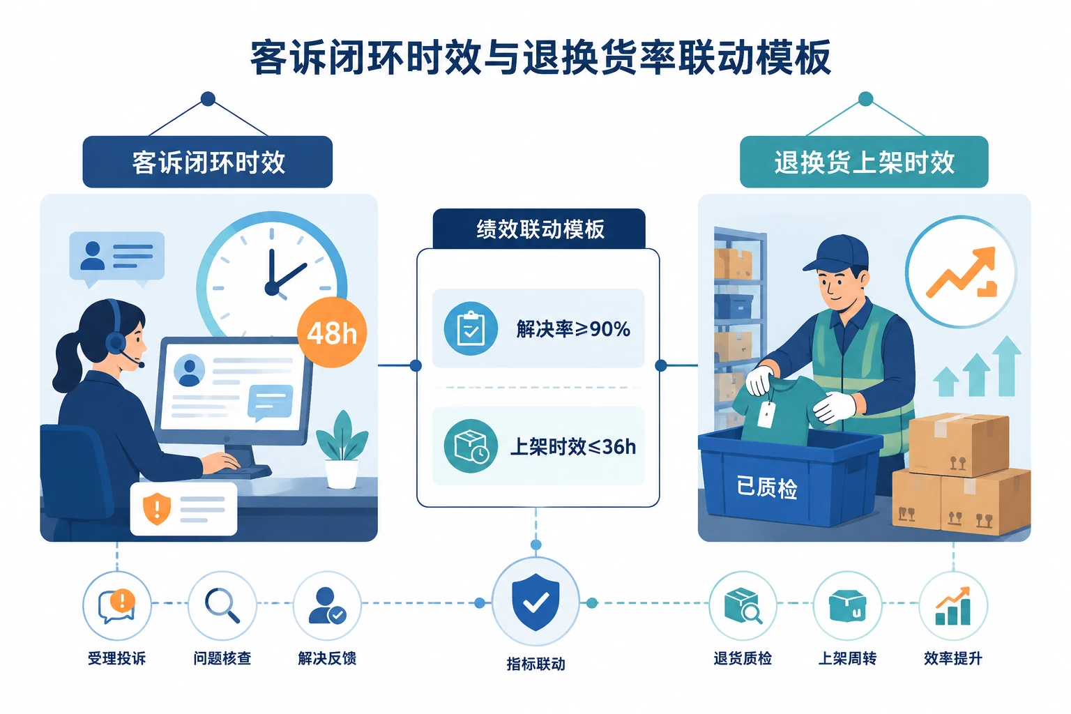 跨境仓储客服主管绩效模板：客诉闭环时效与退换货率联动