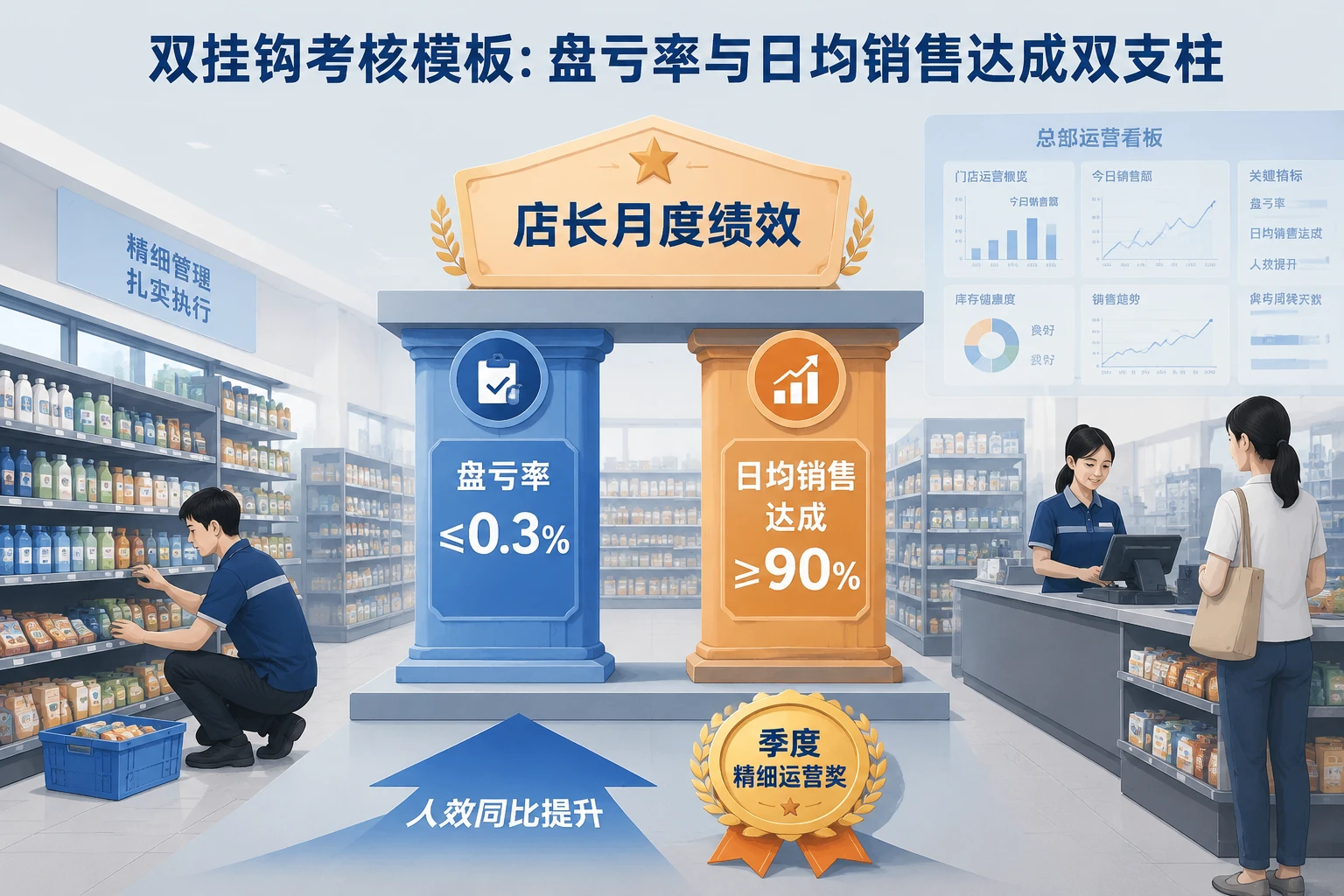 连锁便利店店长月度绩效双挂钩模板:盘亏率与日均销售达成