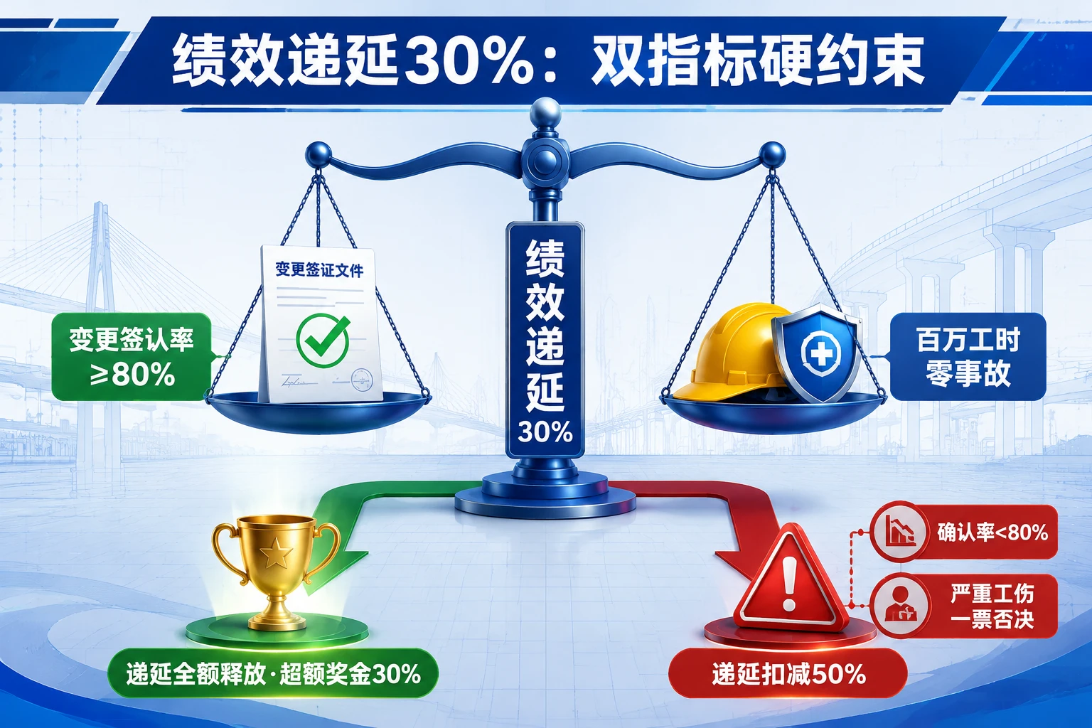 路桥项目变更确认率不足80%扣减递延50%：安全与利润联动考核