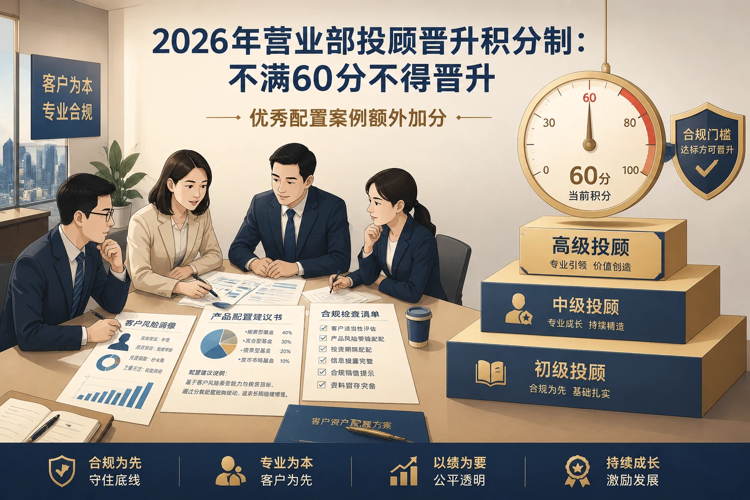 2026年营业部投顾晋升积分制：不满60分不得晋升，优秀案例额外加分