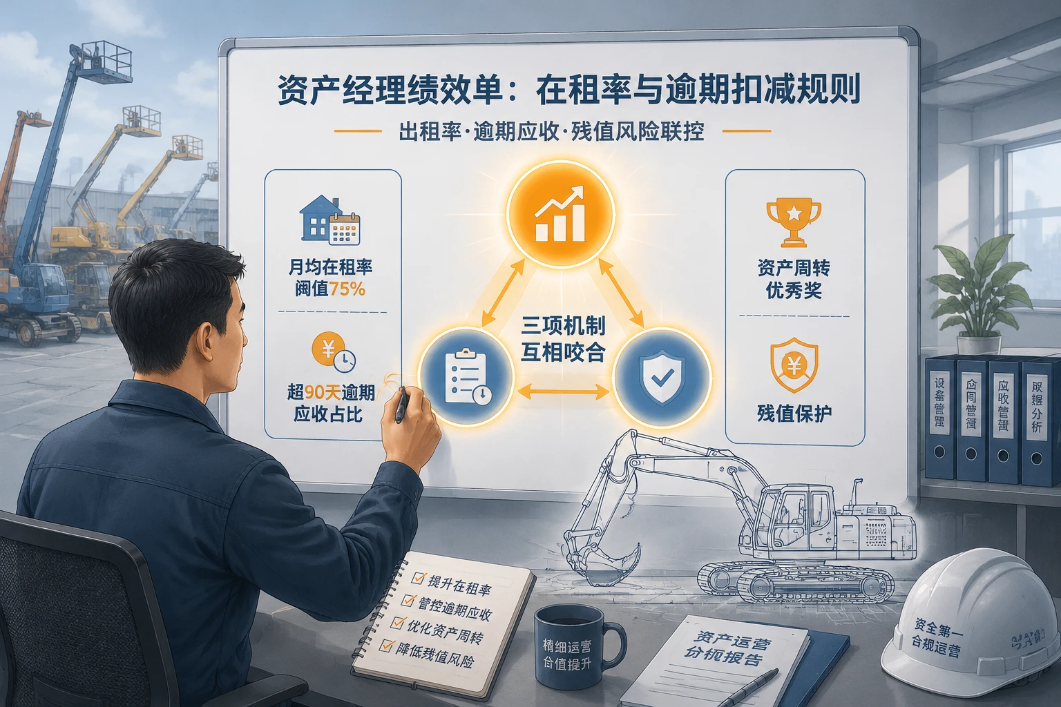 2026年设备租赁资产经理绩效单:在租率与逾期扣减规则