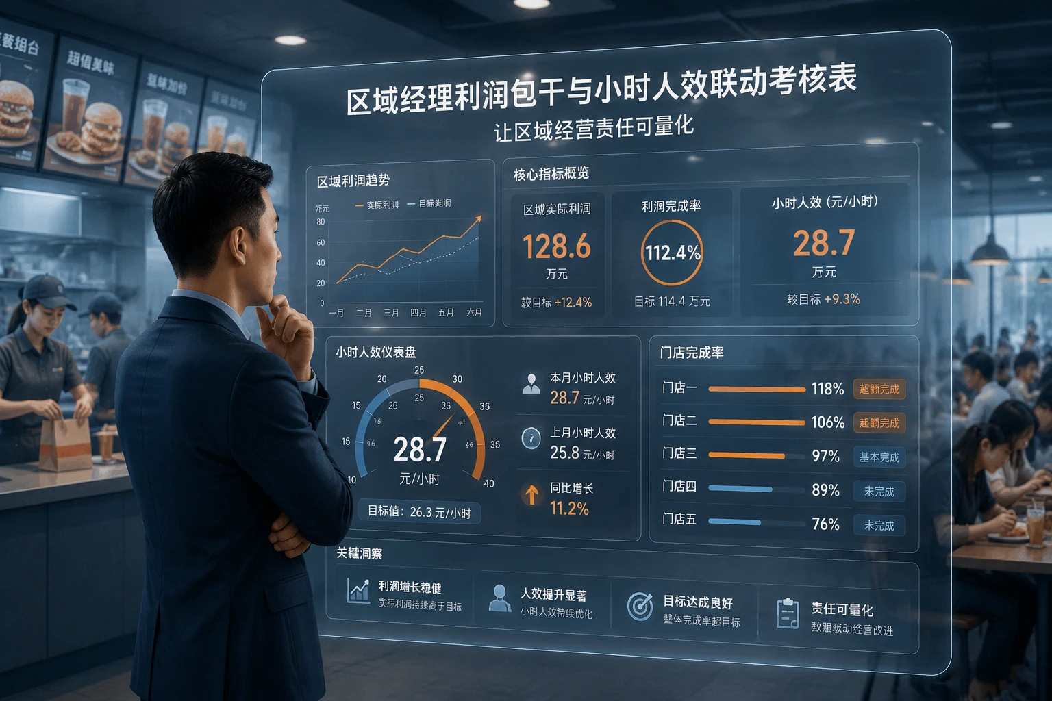 2026年连锁快餐区域经理利润包干与小时人效联动考核表