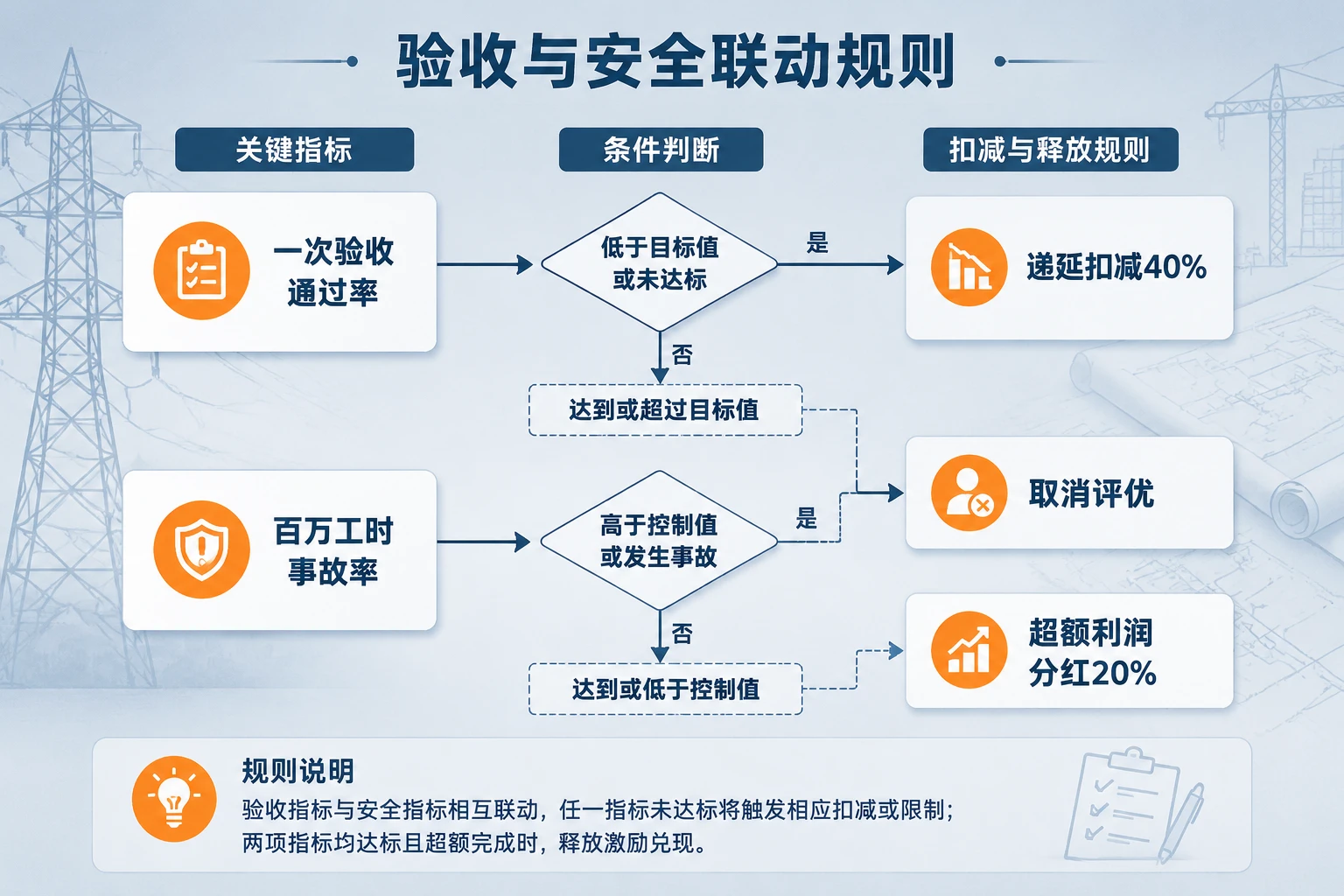 电力安装项目年度绩效递延25%验收与安全联动表单