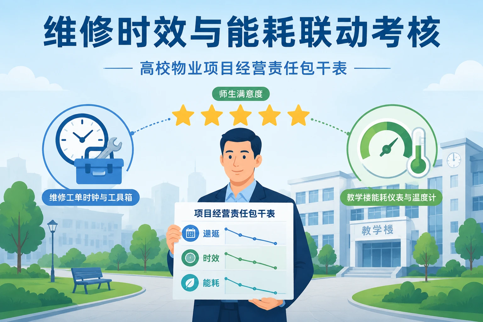 高校物业项目经理经营责任包干表：维修时效与能耗联动考核