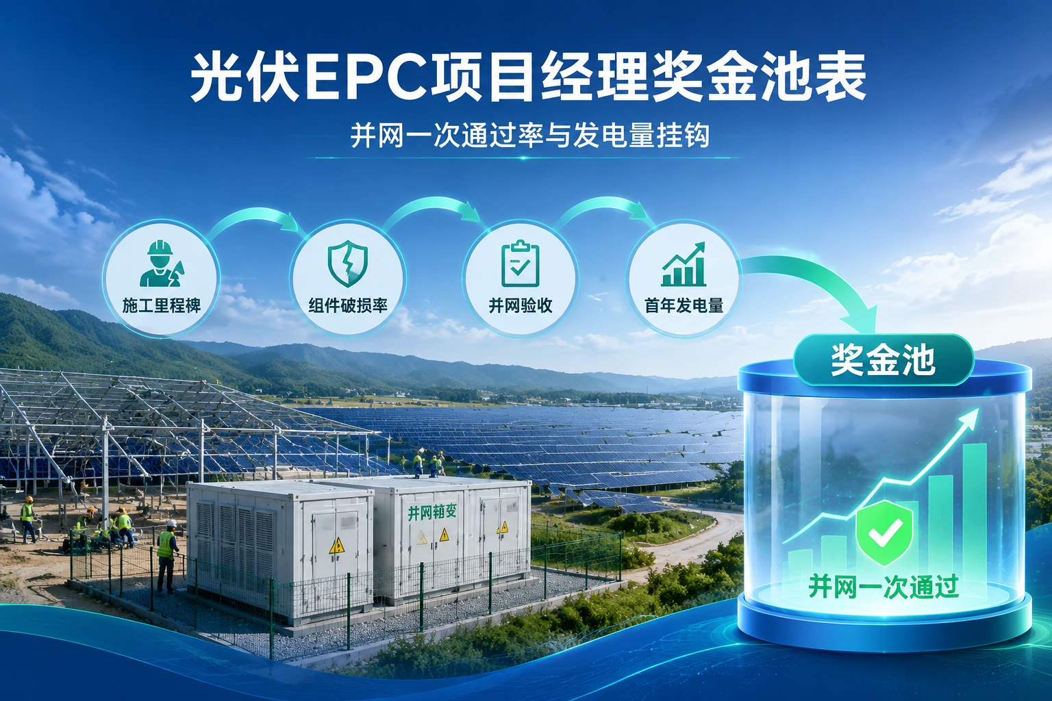 光伏EPC项目经理奖金池表：并网一次通过率与发电量挂钩