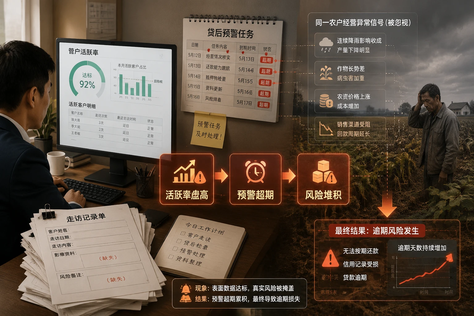 村镇银行支行长涉农贷款绩效联动：管户活跃率与贷后预警挂钩方案