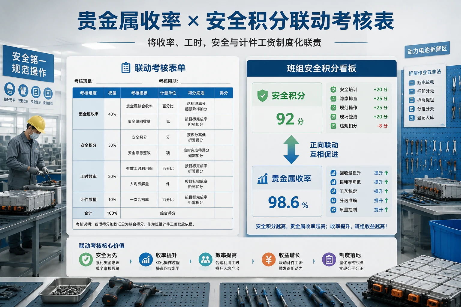 电池拆解班组贵金属收率与安全积分联动考核表(2026年版)