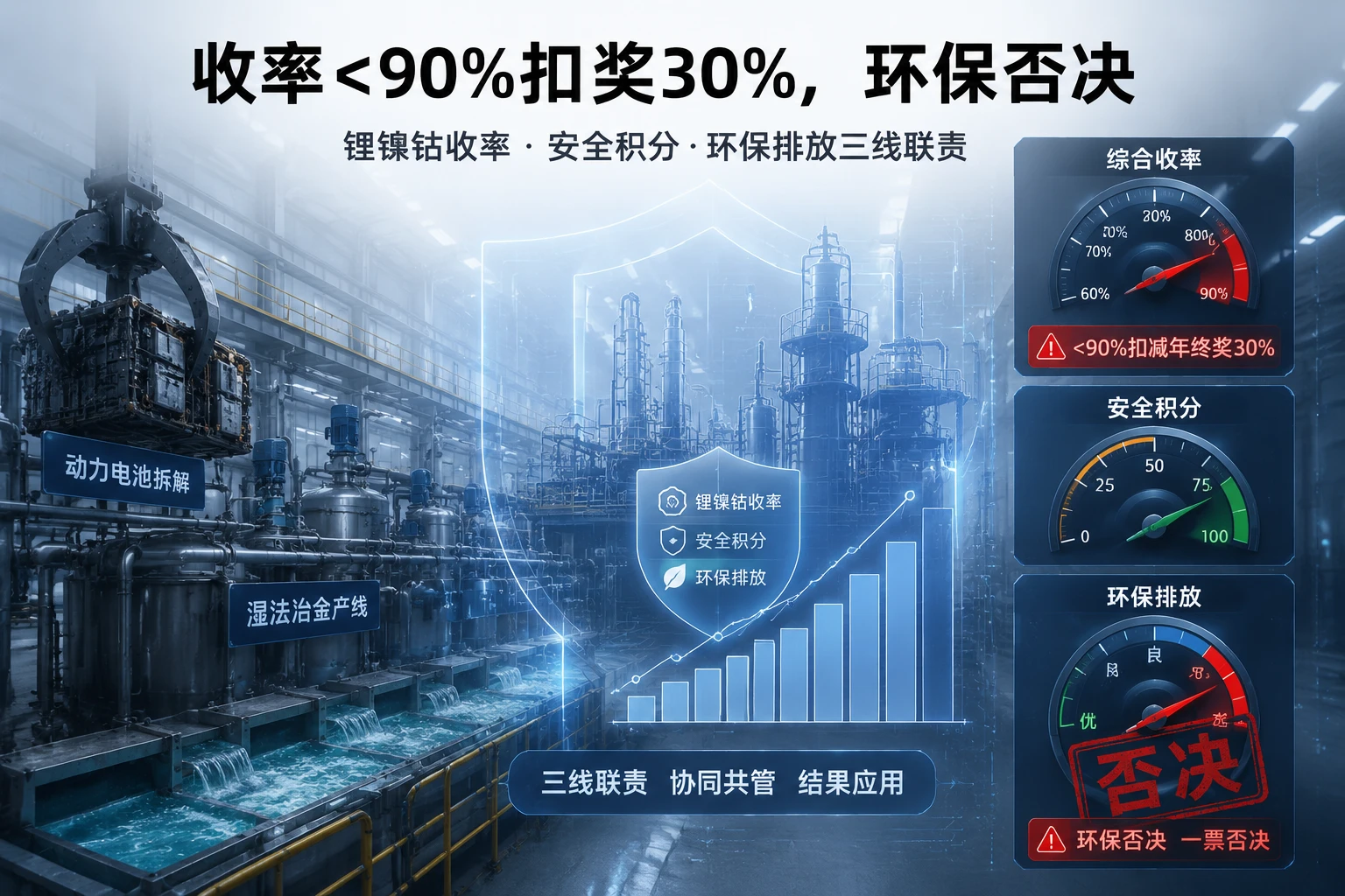 电池回收车间联责考核表:收率<90%扣奖30%,环保否决(2026年版)