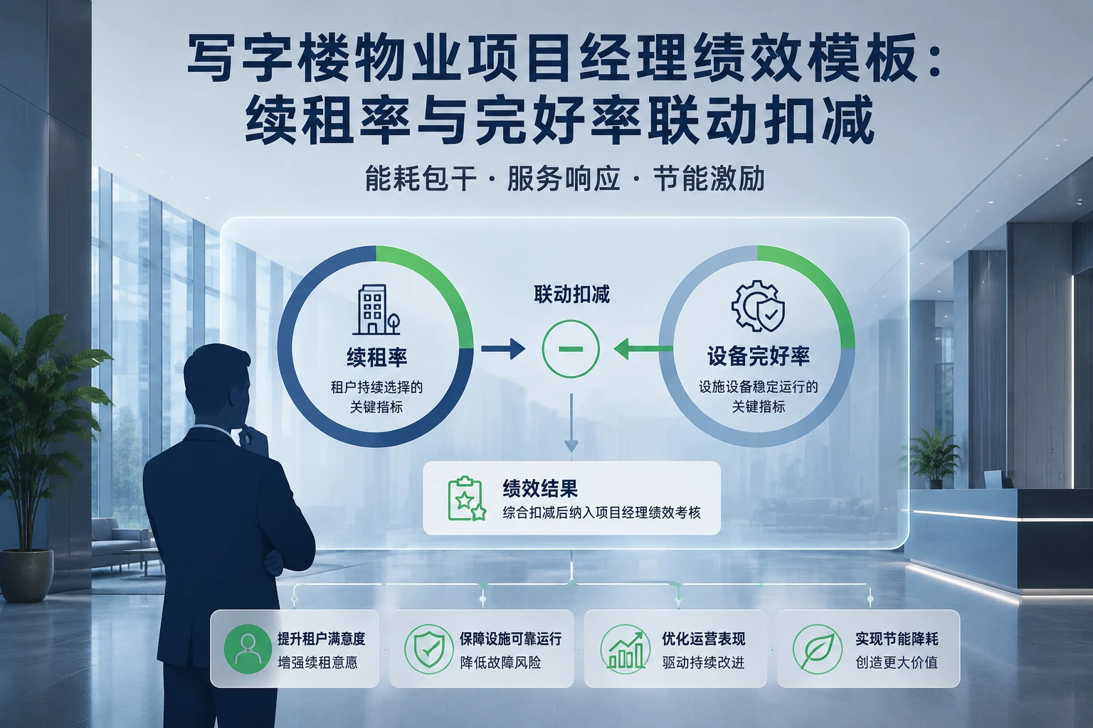 写字楼物业项目经理能耗与服务响应绩效模板：续租率与完好率联动扣减